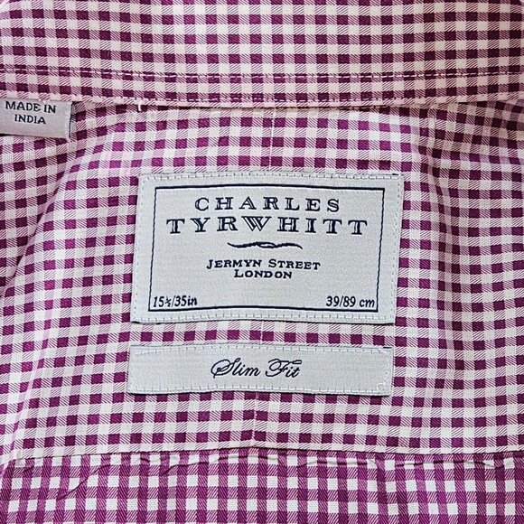 Charles Tyrwhitt Shirt Mens 15.5 M Slim Fit French Cuff Plaid LS Buttons Dressy - Picture 4 of 16